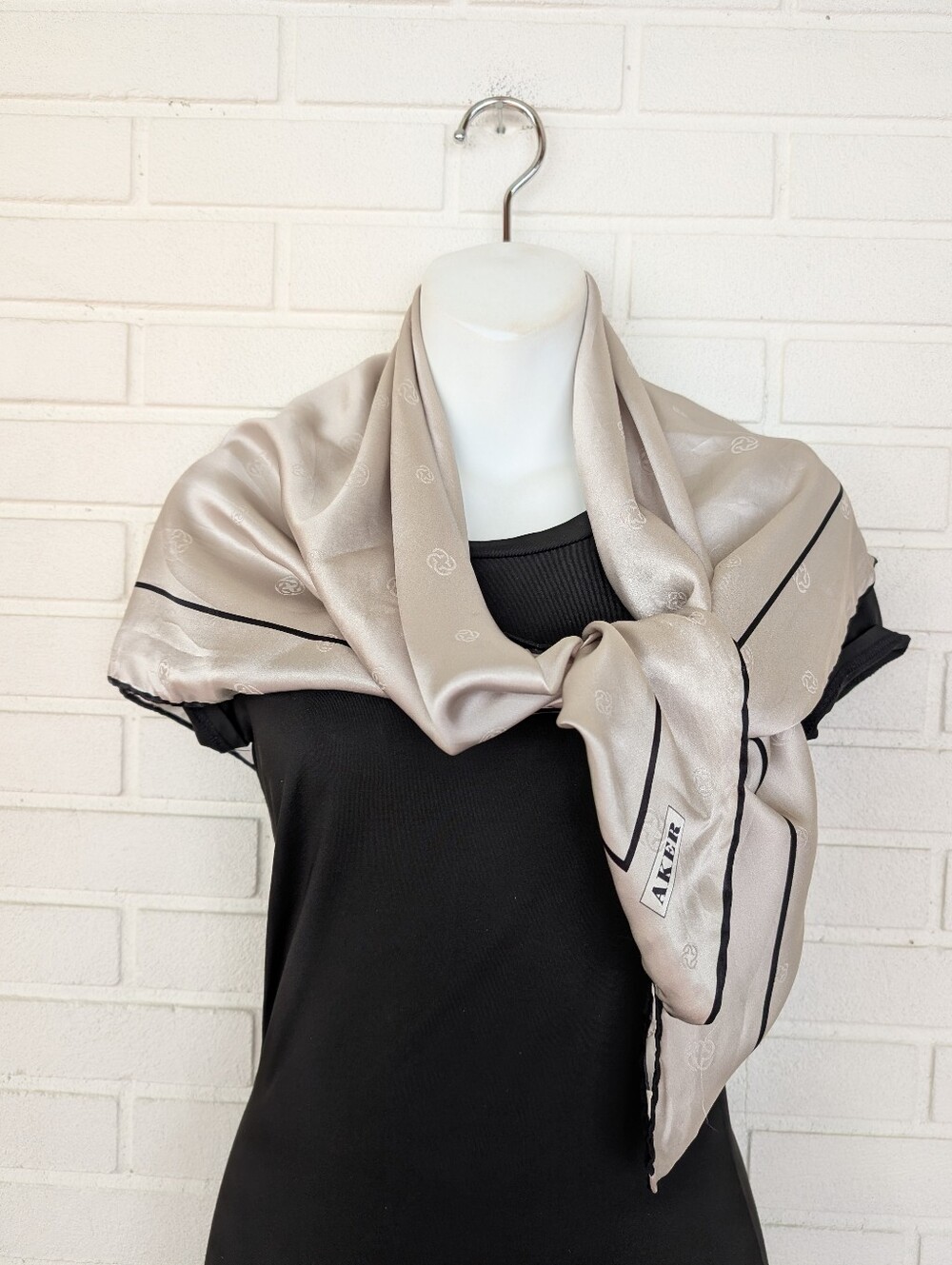 Large Silk Aker Scarf In Silver & Black . Very Chic! - Picture 6 of 11